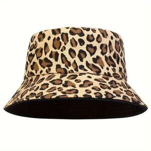 Leopard Print Bucket Hat (Color: Khaki)